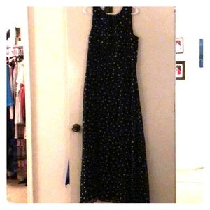 Black and white polka dot ankle dress with belt